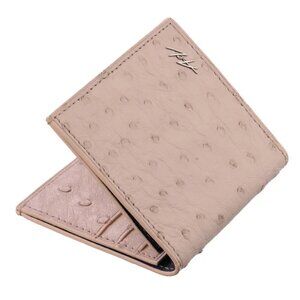 Handmade Ostrich Leather Slim Wallet – Beige Luxury Minimalist Wallet